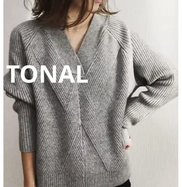 토널 TONAL V넥 니트 리브 그레이 여성용 M