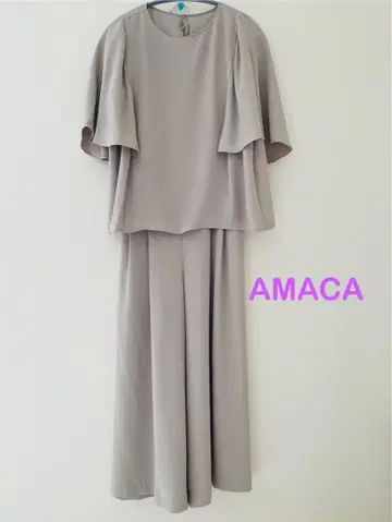 AMACA 셋업 라이트 그레이 플레어 슬리브 티셔츠 가우초 팬츠
