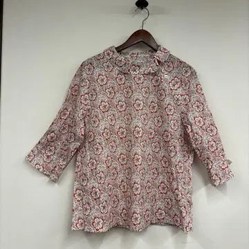 로브제 꽃무늬 프린트 면 소재 7부 소매 블라우스