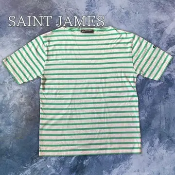SAINT JAMES 티셔츠 반팔 스트라이프 녹색 빈티지