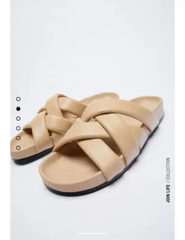 ZARA 엮임 디자인 크로스 플랫 레더 샌들 베이지 솔 2cm 38