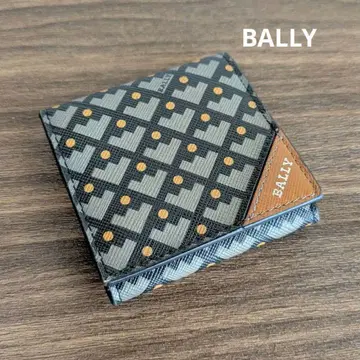 BALLY 박스형 코인 케이스 기하학 패턴 가죽 블랙 그린