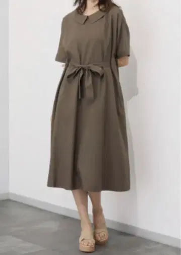 모카산 준코시마다 동일 소재 리본 장식 마 블렌드 원피스 다크 브라운