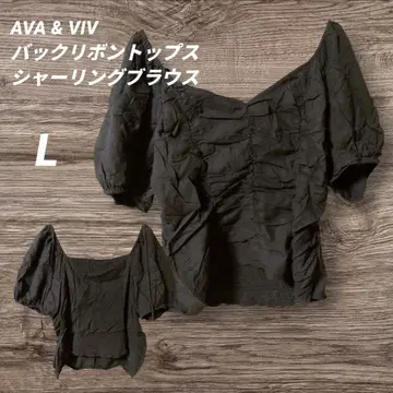 백리본 상의 AVA & VIV [XL] 셔링 블라우스 블랙