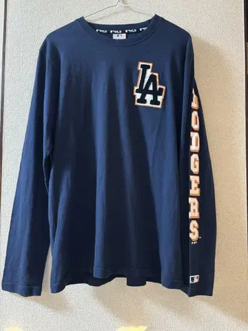MLB 다저스 프린트 LA 로고 긴팔 티셔츠 LL 네이비
