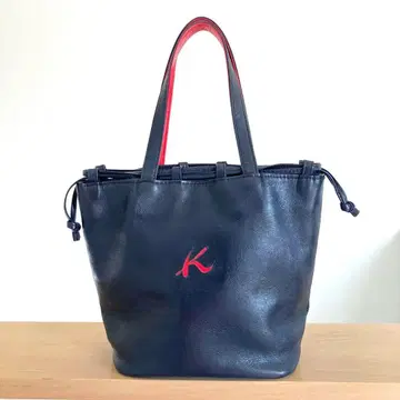 KITAMURA 블랙 가죽 핸드백 숄더 네이비 x 레드