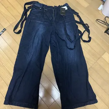 다크 블루 와이드 레그 데님 팬츠