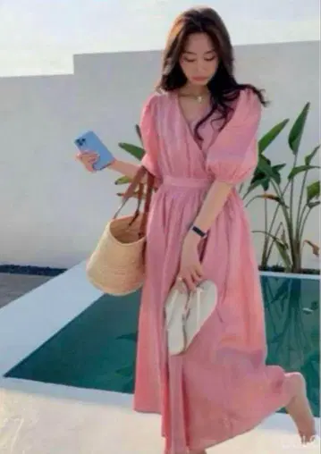 새상품급 벌스데이 바쉬 린넨 카슈쿨 퍼프 원피스 핑크