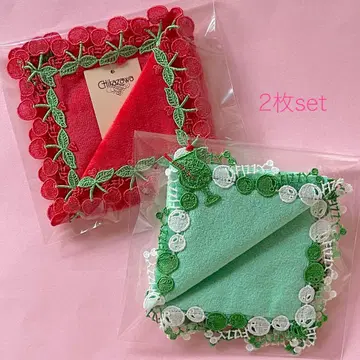 체리 레드 & 크림 소다  근자 레이스  타월 손수건  2장