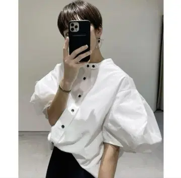 MACHATT 마챠트 퍼프 소매 W 버튼 블라우스 반소매 셔츠