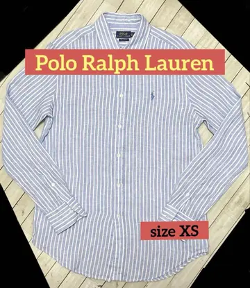 Polo Ralph Laure 포니 자수 스트라이프 린넨 셔츠 겉옷 블루