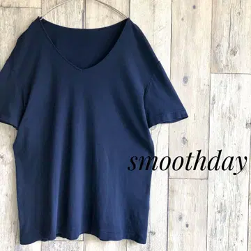 smoothday 스무스데이 반팔 V넥 티셔츠 노멀코어 무지 남색