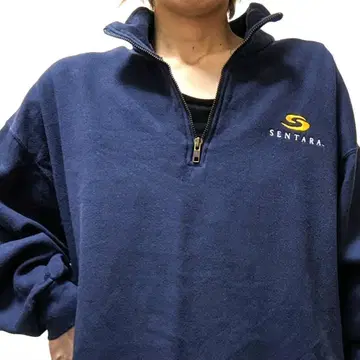 리 센터라 헬스케어 자수 반지퍼 스웨터 네이비색 L 사이즈 중고품
