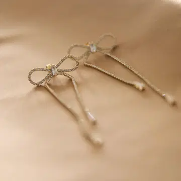 리본 비쥬 롱 귀걸이