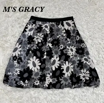 M'S GRACY 플레어 스커트 꽃무늬 38 M 블랙