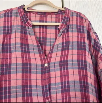 저널 스탠다드 체크 패턴 장소매 셔츠 원피스 리 마