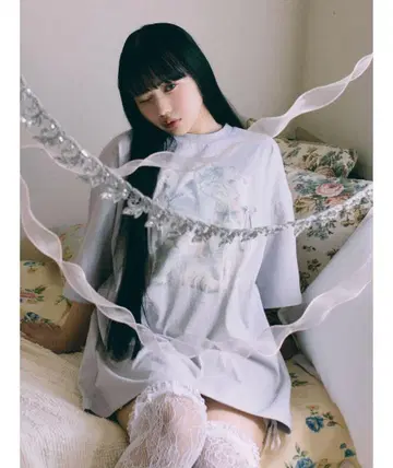 메리 제니 고양이 리본 빅 티셔츠