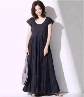 MARIHA 초원의 무지개 드레스 블랙 티어드 원피스 맥시 기장 M