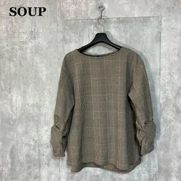 신품 SOUP 글렌 체크 패턴 블라우스 9호