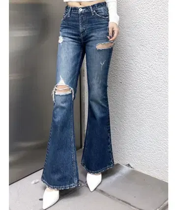 GYDA 미들 웨스트 SIDE RIPPED 플레어 데님 팬츠