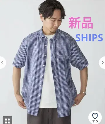 SHIPS 린넨 체크 숏 슬리브 셔츠