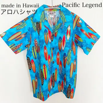 [ PACIFIC LEGEND ] 하와이산 알로하 셔츠 S 블루 서핑보드