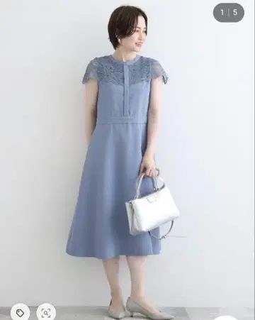 새상품 INDIVI 인디비 레이스 블루 A라인 드레스 원피스