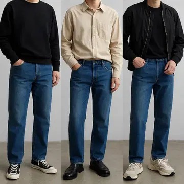 로버 트라이 스트레이트 데님 진 블루 빈티지 캐주얼 파란색