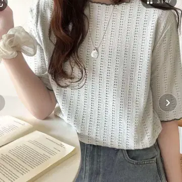 새 제품 미사용 태그 부착 투명 짜임 멜로우 톱 스카트 소매