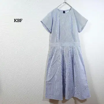 KBF 원피스 스트라이프 반팔 무릎 기장 블루 여성용