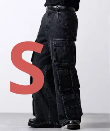 신품 clel 3D 다용도 포켓 데님 카고 팬츠 블랙 계열 S 사이즈