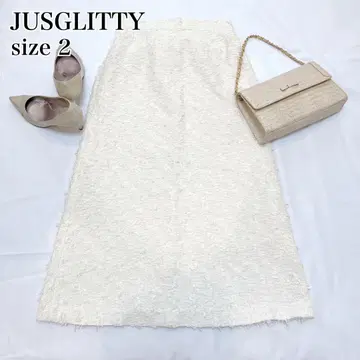 새상품급 JUSGLITTY 트위드풍 롱 스커트 아이보리 2 맥시 길이