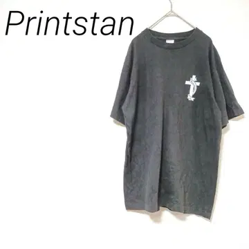 Printstan 다크 그레이 오버사이즈 티셔츠 L 십자가 프린트
