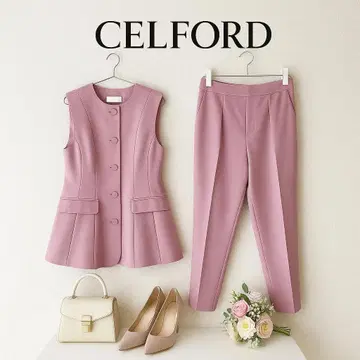 새상품급 CELFORD 셀포드 페플럼 베스트 & 팬츠 셋업 핑크 38