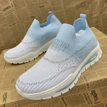 새상품 여성용 23.0cm 경량 큐빅 스니커즈 화이트 스카이블루 5323