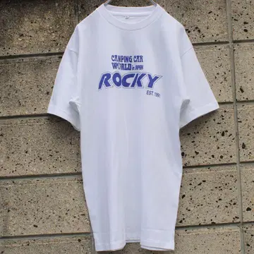 90's 'ROCKY' 캠핑카 전문 싱글 스티치 구제 의류 화이트 T셔츠