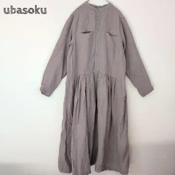 우바소쿠 장소 밴드 칼라 롱 원피스 리 100%