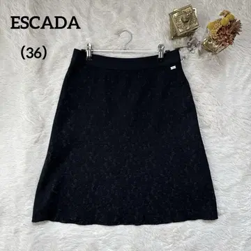 ESCADA 에스카다 무릎길이 스커트 꽃무늬 레이스 자카드 블랙 36