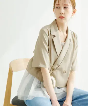 로페 피크닉 마조 시어 크롭드 재킷 베이지