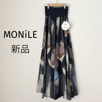 새상품 MONiLE (모니레) 블러 프린트 롱 스커트 플레어 스커트