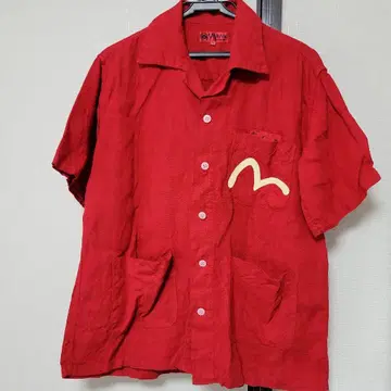 EVIS 야마네 알로하 셔츠 린넨 레드