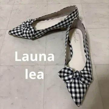 Launa lea 깅엄 체크 리본 플랫 펌프스 귀여운 편안함