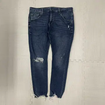Bershka 손상된 데님 스트레이트 팬츠 블루 올시즌 펑크