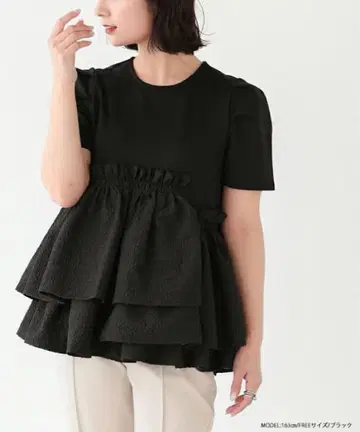 핏모아 아시메 페플럼 자카드 상의 블랙 튜닉