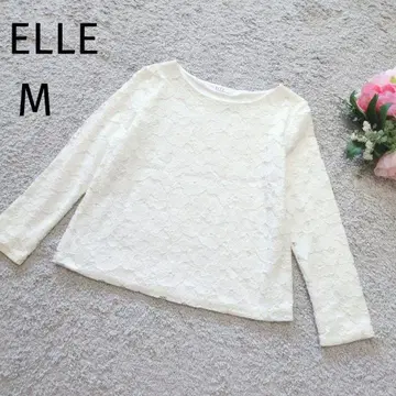 엘르 전체 레이스 긴팔 티셔츠 꽃무늬 화이트 M 플라워 고급 4378
