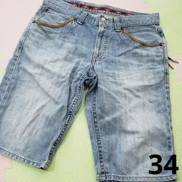 에드윈 데님 자수 포켓 하프 팬츠