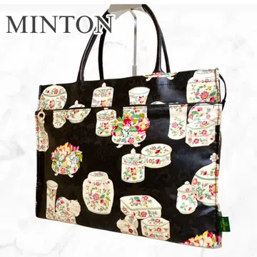 [새상품급] MINTON 민턴 토트백 티세트 고양이 꽃무늬 블랙