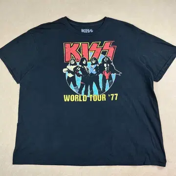 KISS 티셔츠 월드 투어 77 블랙 멤버 프린트 2XL