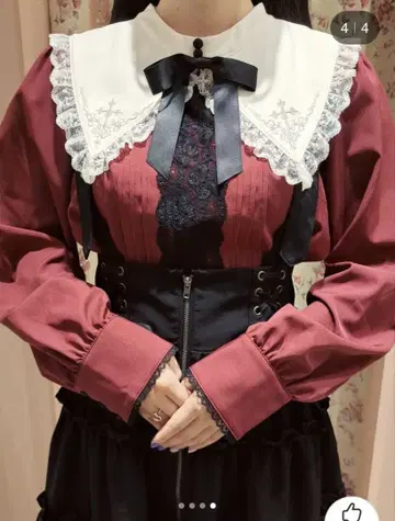 크로스 자수 시스터 블라우스 와인 엑시즈팜 포에틱 지뢰