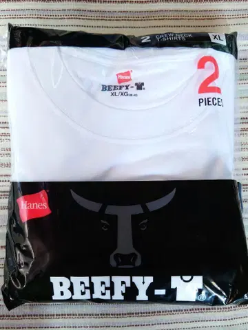 신품 Hanes BEEFY 크루넥 티셔츠 2장 세트 XL 화이트